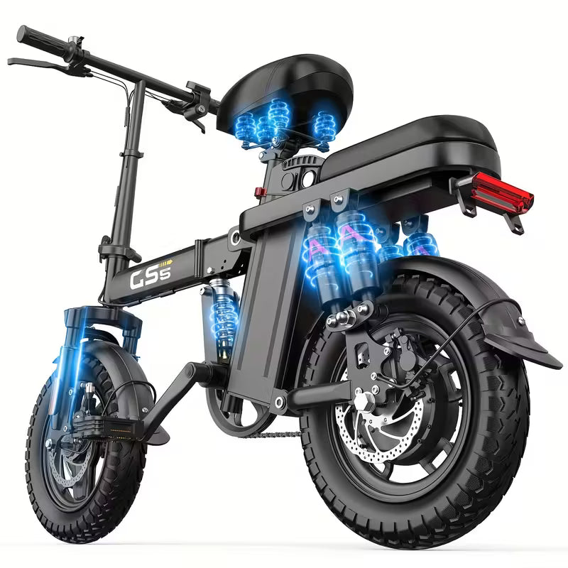 740W Electric Bike For Adults, 20MPH Full Shock Absorption Comfortable Riding, 48V10AH/15Ah, 10-35Miles Folding Ebike, 14'' Tubeless Off-road Tire, City Commuter Battery Optional