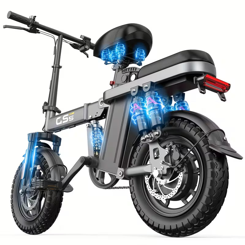 740W Electric Bike For Adults, 20MPH Full Shock Absorption Comfortable Riding, 48V10AH/15Ah, 10-35Miles Folding Ebike, 14'' Tubeless Off-road Tire, City Commuter Battery Optional