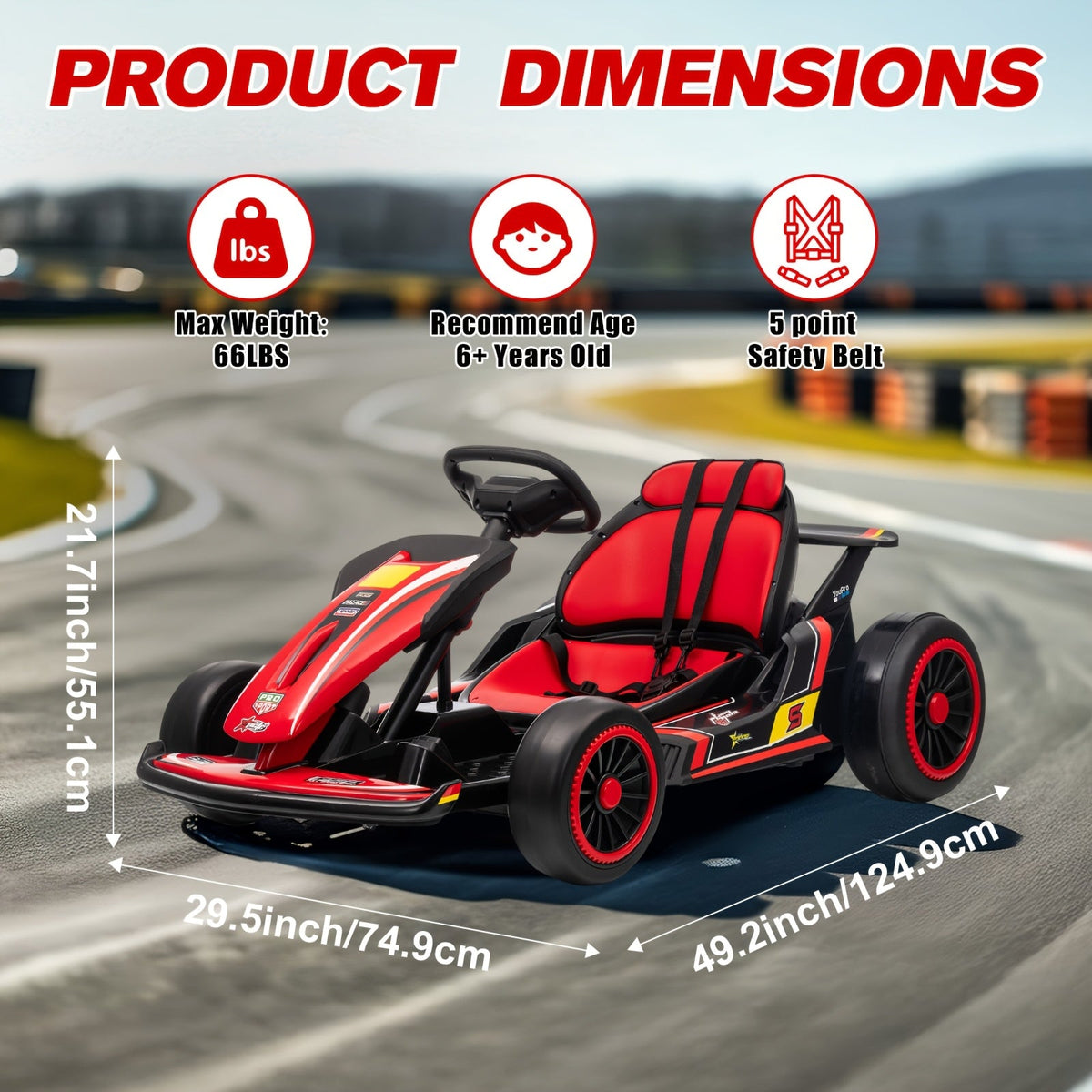 MUKIDY 24V Electric Go Kart, Drift Cart for 6- Kids Valentine'S Day Gifts, Battery Powered Outdoor Ride on Toy Electric Go Kart, with Soft Start, Music And Safety Belt