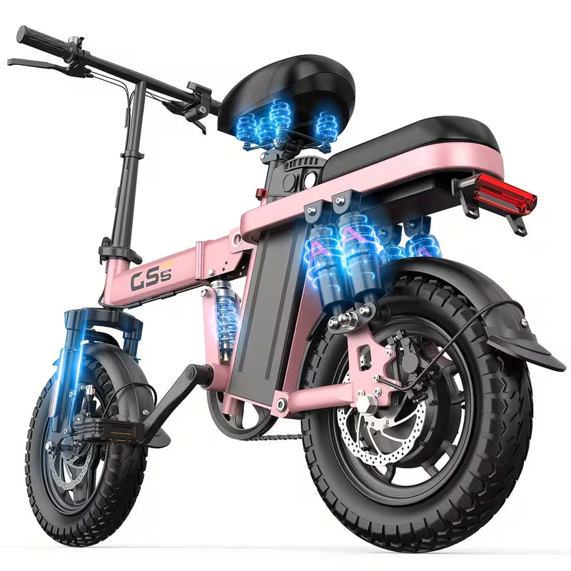 740W Electric Bike For Adults, 20MPH Full Shock Absorption Comfortable Riding, 48V10AH/15Ah, 10-35Miles Folding Ebike, 14'' Tubeless Off-road Tire, City Commuter Battery Optional