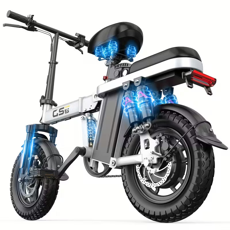 740W Electric Bike For Adults, 20MPH Full Shock Absorption Comfortable Riding, 48V10AH/15Ah, 10-35Miles Folding Ebike, 14'' Tubeless Off-road Tire, City Commuter Battery Optional