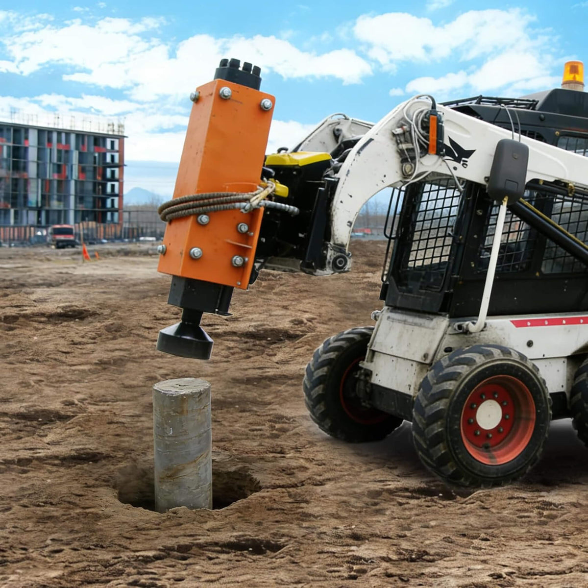 Heavy-Duty 750 FT-LB Hydraulic Skid Steer Pile Hammer Attachment (SAK59134)