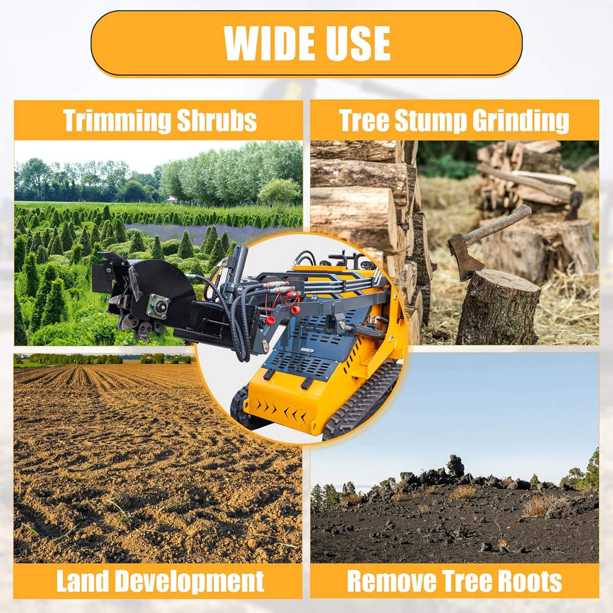 Heavy-Duty Mini Skid Steer Stump Grinder Attachment With Carbide Steel Teeth (SAK57481)
